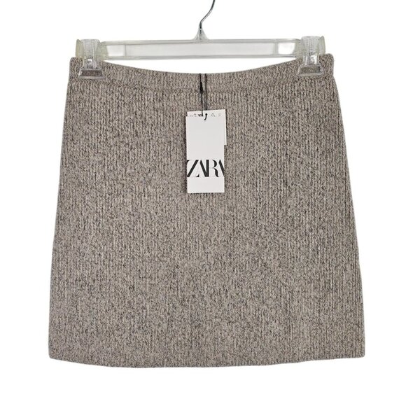 NWT ZARA Wool Sweater Mini Skirt BEIGE GRAY size L Twee Knit Retro Fall Short - Picture 1 of 5